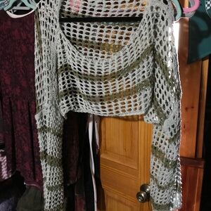 Stylish Green and Gray Women's mesh Sweater